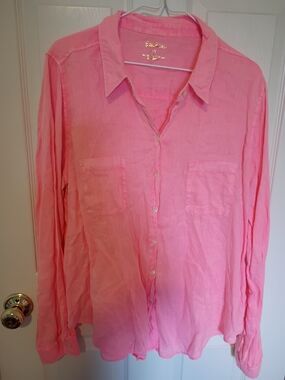 Lilly Pulitzer Se Breeze Linen Button-Down Shirt In Lilly's Coral XL
